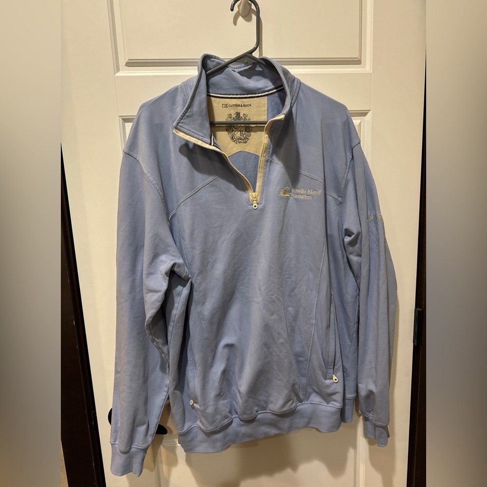 Cutter & Buck Blue Quarter Zip Pullover with Yellow Embroidery